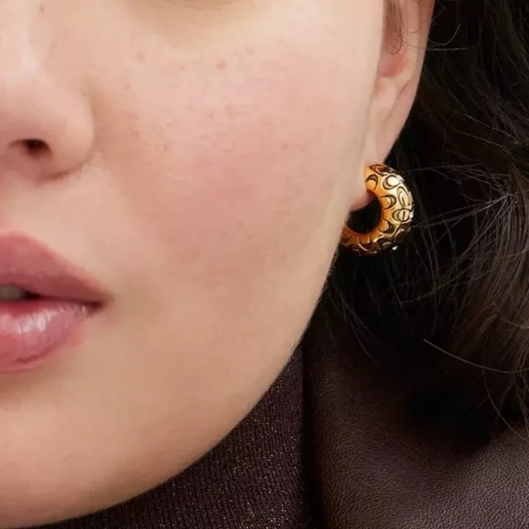 Coach Signature Chunky Hoop Earrings. NWT - Picture 2 of 6